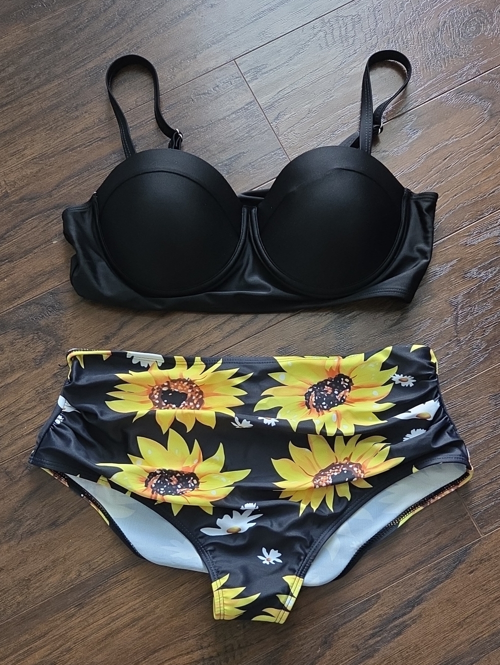 Sunflower Print Push Up High Waisted Bikini Set